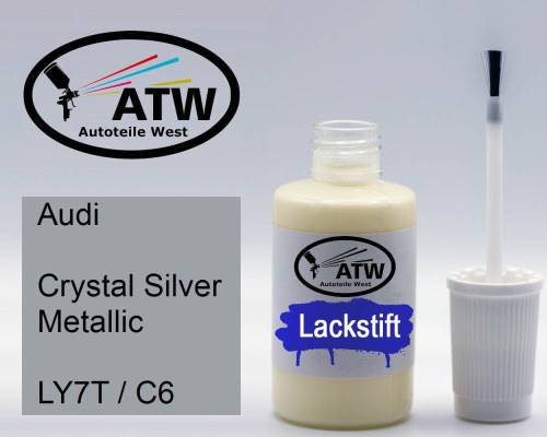 Audi, Crystal Silver Metallic, LY7T / C6: 20ml Lackstift, von ATW Autoteile West.